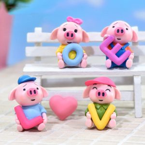 Cute Lovers Resin Pig Doll Toys Figurine Fairy Garden Decoration Miniture Fairy Garden Accessories Supplies Pot Bonsai Moss Fairy Garden Micro Landscape Miniature Garden Terrariums Fairy Garden Kits Items